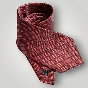 IKE BEHAR Tie Silk Tie Geometric 100% Silk Necktie Red/Cream Made in USA